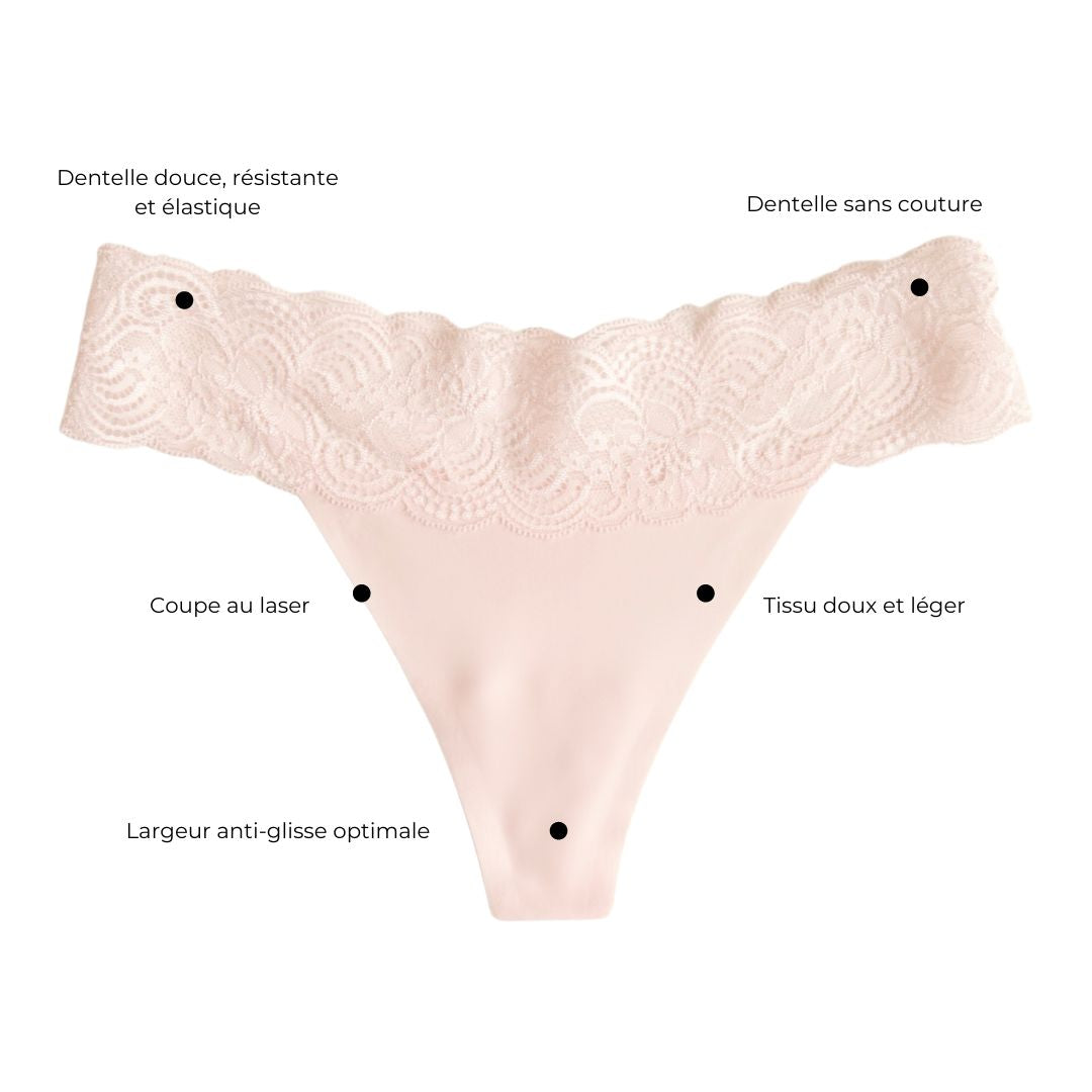 Tanga avec dentelle Rose Quartz