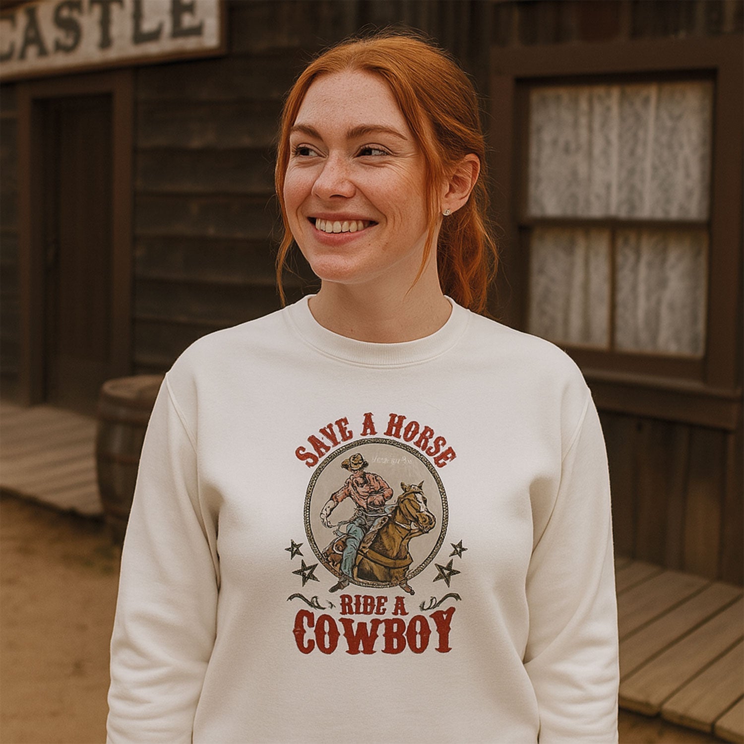 Crewneck "Save a horse, ride a cowboy" imprimé