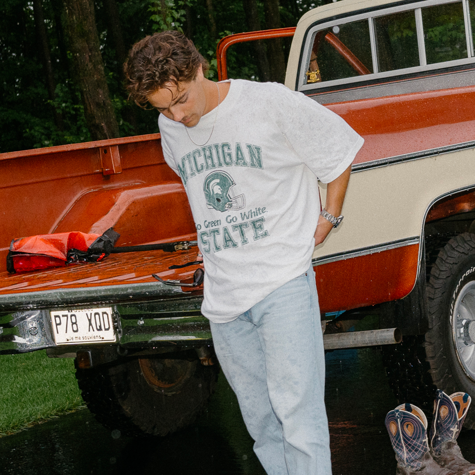 MICHIGAN STATE VINTAGE STYLE T-SHIRT — WHITE